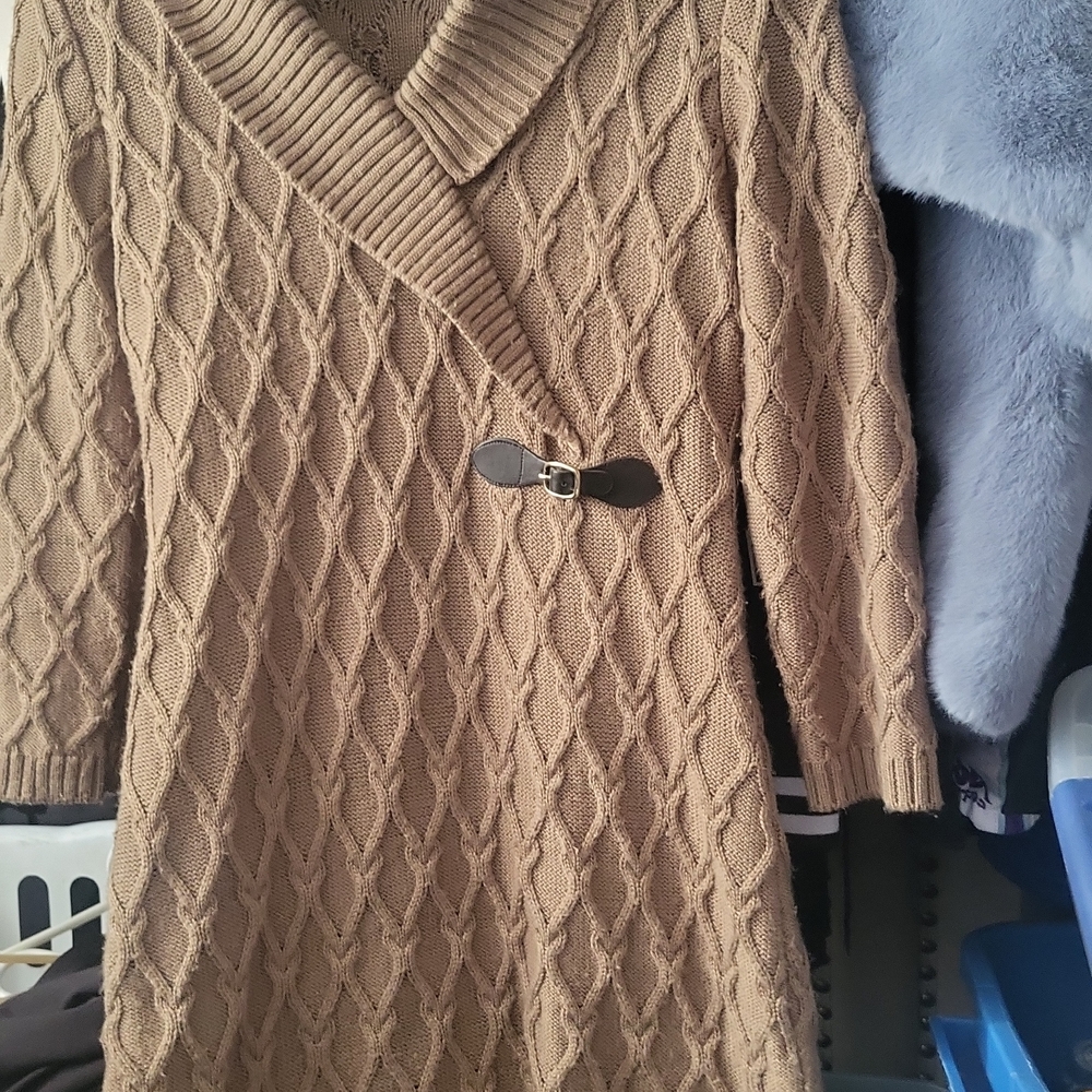 Calvin Klein Camel Cable Knit Cardigan